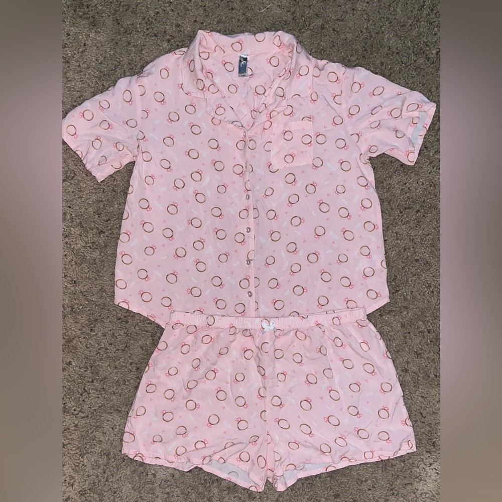 Pj Couture Pink Ring-Print Short Pajama Set